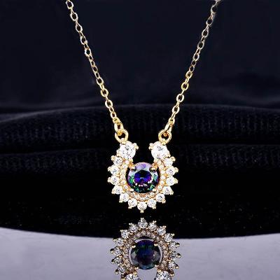 China TRENDY Hearts and Arrows Colorful Shining Zircon Horse Hoof Necklace Laser Diamond Horseshoe Pendant D.C.A. for sale