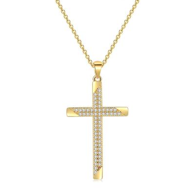 China Best Selling Fashion Jewelry TRENDY Copper Material Real Promotional 14k Gold Plated Cross Pendant Necklace for sale