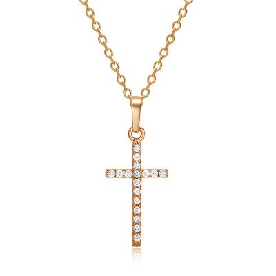 China Environment Friendly Alloy Acrylic Cross Necklace 18k Gold Plated Full-Diamond Choker Pendant for sale