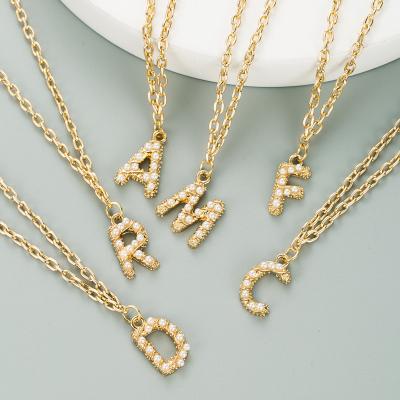 China CLASSIC Colorful Gemstone Alphabet Necklaces Letter Necklace Copper Gold Plated 26 English Alphabet Charms for sale