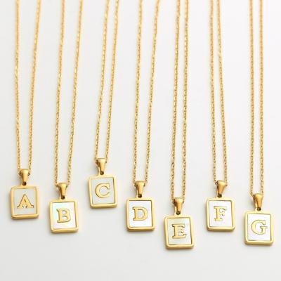 China CLASSIC Simple Fashion Alphabet Letter Shell 26 Square Amazon Stainless Steel Amazon Stainless Steel Pendant Necklace for sale