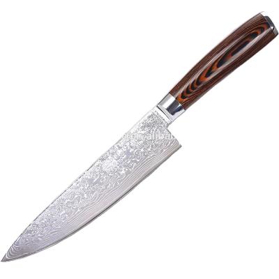 China New Viable Damascus Color Handle Damascus Steel Wood Knife 8 Inch Chef Knife 71 Layers Japan Damascus Steel Kitchen Knife for sale