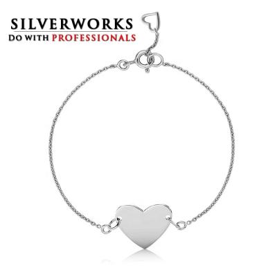 China Engravable SILVERWORKS Quality 925 Sterling Silver Heart Shape Charm Bracelet For Fiber Laser Engraving for sale