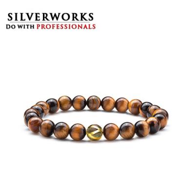 China For men's bracelet SILVERWORKS D.C.A. beaded tiger eye semi-precious stones bracelet beaded elastic bracelet with sterling silver spacer beads for sale