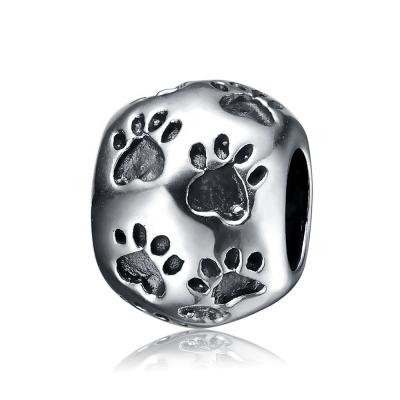 China 925 Cute Cute Silver Dog's Footprint Pet Cat Paw Print Beads Charms Wholesale For Charm Bracelets for sale