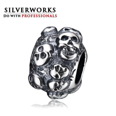 China Antique 925 Sterling Silver Mens Jewelry Beads Mens Jewelry Beads In Skull Shape Charm for sale