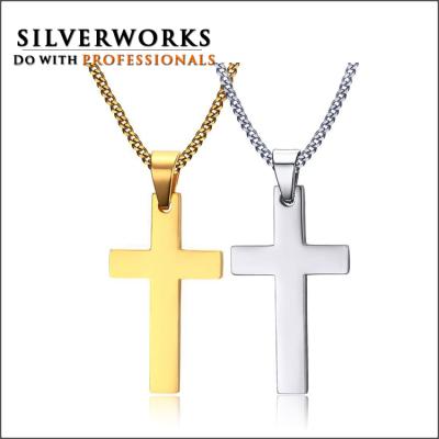 China Silver Sterling Crucifix Pendant SILVERWORKS Mirror Polishing 316L Stainless Steel Cross Pendant for sale