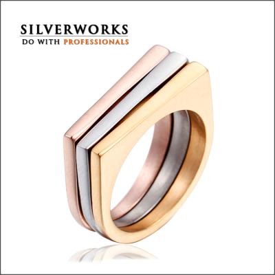 China Custom Titanium Jewelry Grade Gold Geometric Shapes SILVERWORKS Rings for sale