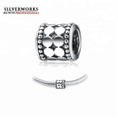 China Antique Silver Spacer Bead 925 Sterling Silver Tube Decorated Dots Spacer Beads For Bracelet for sale