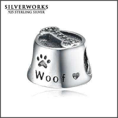 China 925 Sterling Silver Woof Dog Bowl Bead Wholesale 925 Sterling Silver Dog Bowl Charm With CZ Snake Stone Fit Bracelet for sale