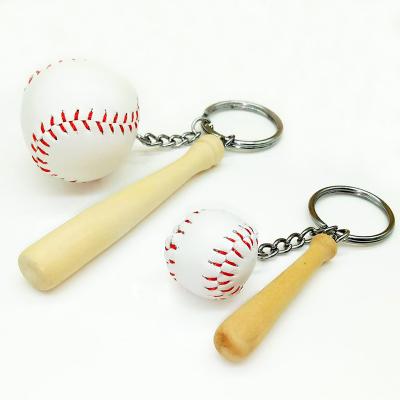 China Sports Gift 2021 Warm White Color PU Leather Baseball And Wood Bat Sports Key Chain Key Ring Set Gift for sale