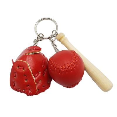 China Wholesale Red Key Chains Ring Set 2021 Sports Gift Baseball Glove Wooden Bat Key Holder Chain Sports Car Set for sale