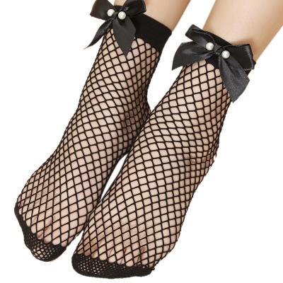 China Cute QUICK DRY Ladies Mesh Black Socks With Bow for sale