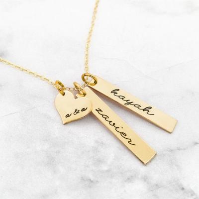 China Personalized Family Love Jewelry Nickel Free Gold Plated 925 Sterling Silver Vertical Bar Necklace With Kids Name for sale