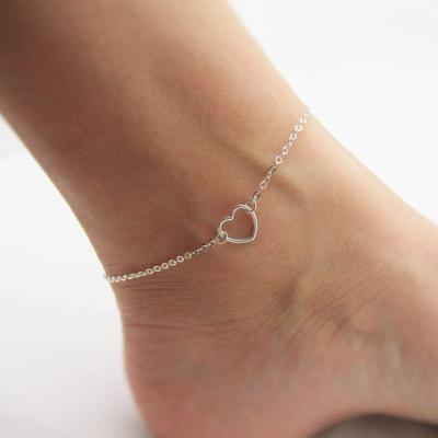 China Boho Style Nickel Free Minimalist Jewelry 925 Sterling Silver Heart Charms Anklet Chain For Women for sale