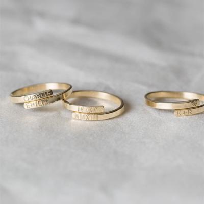 China Stylish Personalized Stackable Ring Nickel Free 14k Gold Filled 925 Silver Initial Name Ring for sale