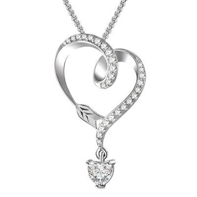 China Cenyan Women Nickel Free Silver Jewelry 925 Sterling Silver Cubic Zirconia Arrow Infinity Heart Necklace for sale