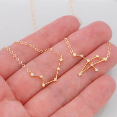 China Tasty Zodiac Sign Necklace Nickel Free 14k Gold Plated 925 Sterling Silver CZ To Pave Horoscope Necklace for sale