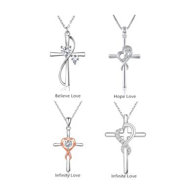 China Women Nickel Free Silver Necklace 925 Sterling Silver Heart Love Cross Necklace For Mother's Day Gifts for sale