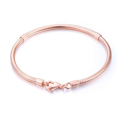 China Wholesale Cheap Nickel Free Rose Gold DIY 925 Sterling Silver Snake Chain Charms Bracelet With Lobster Clasp for sale