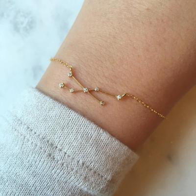 China Women Nickel Free Gold Plated CZ 925 Zodiac Sign Constellation 12 Sterling Silver Anklets for sale