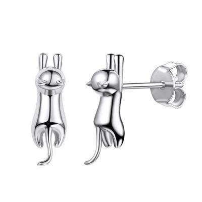 China Lucky Animal Shape Nickel Free Stud Earrings 925 Sterling Silver Cute Cat Stud Earrings for sale