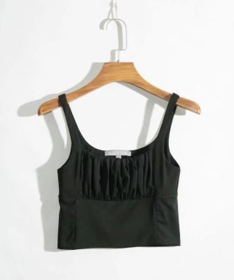 China New Retro QUICK DRY Square Collar High Pleated Slim Waist Cropped Vest Camisole for sale