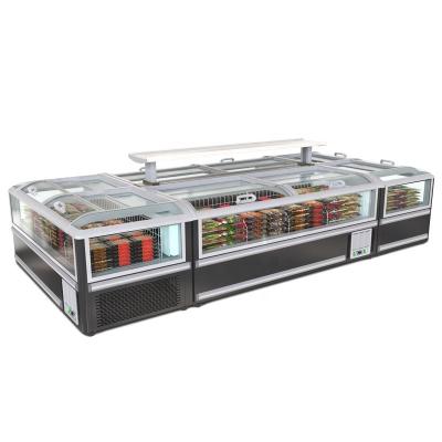 China Energy Efficient Curved Door Glass Island Freezer for Supermarket Frozen Food by R290 Refrigerator for sale