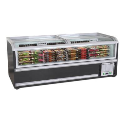 China Energy Efficient Glass Door Island Display Freezer/Freezer Chest Refrigerators For Supermarket Frozen Food With Big Windows for sale