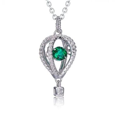 China Factory Wholesale Romantic Round Zambian Color Cultivated S925 Green Silver Platinum Plated Necklace 0.52CT for sale