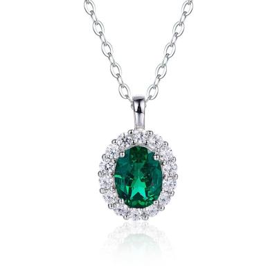 China Romantic Factory Wholesale S925 Platinum Silver Plated Zambian Cultured Green Color Egg Shape Necklace 1.0ct for sale