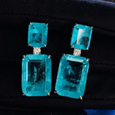 China Fashion Jewelry 925 Sterling Silver Emerald Cut Paraiba Gemstone Tourmaline Stud Earrings Cute Women's Elegant Drop Earrings for sale