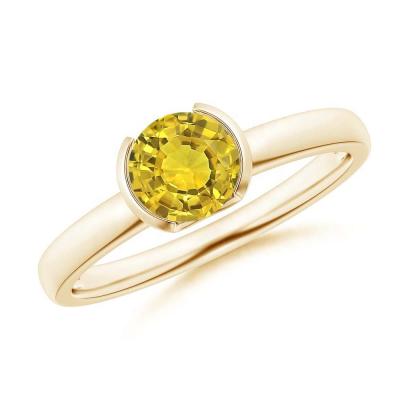 China Natural Stone Sapphire Solitaire Engagement Ring Yellow Amazon Setting CLASSIC Best-Selling Semi Set for sale