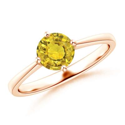 China CLASSIC Natural Reverse Tapered Leg Sapphire Solitaire Ring Sterling Silver Yellow Crystal 6.0mm for sale