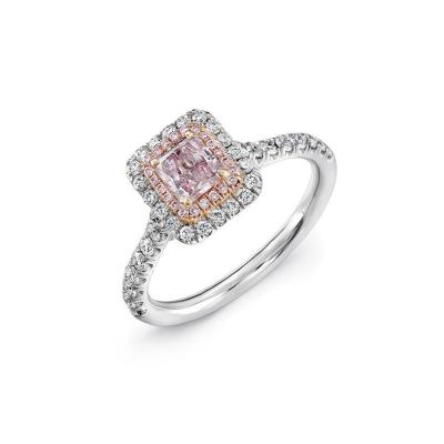 China New CLASSIC White Pink Diamond Engagement Halo Ring by Diamond Outer Pink Inner Radiant-Cut for sale