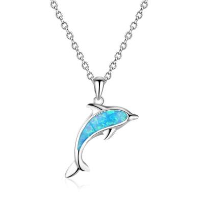 China Rhodium Plated Opal Silver Animal Necklace Ocean Dolphin Dolphin Necklace Pendant Jewelry TRENDY for sale