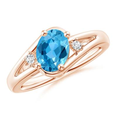 China CLASSIC Wedding Engagement Jewelry 8*6mm Oval Cut Blue Topaz Diamond Split Shank Ring for sale