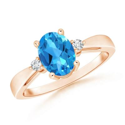 China CLASSIC Gemstone 9*7mm Oval Cut Blue Topaz Reverse Tapered Shank Ring Wedding Jewelry for sale