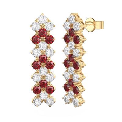 China Newest Design FASHIONABLE Eternity Three Row Silver Coloful Ruby Diamond CZ 925 Drop Earrings for sale