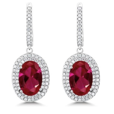 China FASHIONABLE Hot Red Ruby 925 Sterling Silver Dangle Earrings From Amazon Sale Jewelry Oval 12X8mm for sale