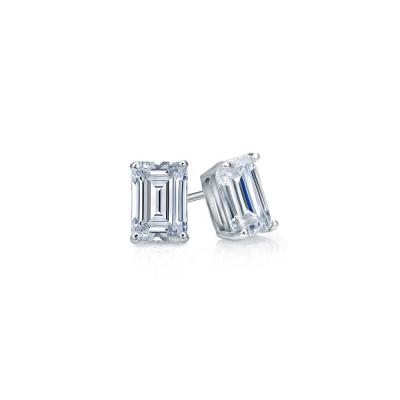 China FASHION plated White Gold 1.0ct Emerald Cut Diamond Moissanite Stud Earrings Fashion 925 Silver Jewelry for sale