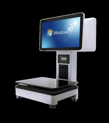 China Fruit butcher. supermarket. 15 inch dual screen all in one touch pos scale with software and inbuilt printer for sale