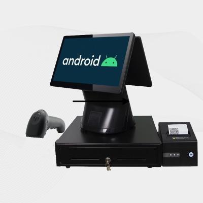 China 15 Inch Dual Screen Android Touch Screen POS Terminal System Restaurant Hospital Retail Hospitality POS Machine With Printer for sale