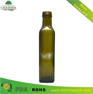 China 250ml Antique Green Square Glass Bottle for Olive Oil for sale