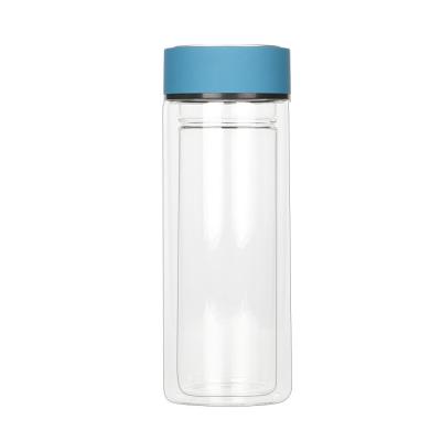 China High Sustainable Borosilicate Double Wall Glass Water Bottle With Tea Filter for sale