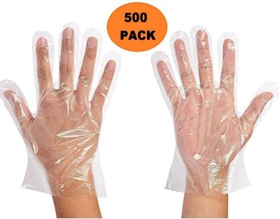 China Daily Disposable Disposable Clear Powder Vinyl PE Glove Food Prep Gloves Food Protection Hand Free Gloves One Size Fits All-500 Pack 0.7g/pc for sale