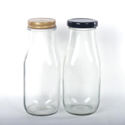 China 300ml Stocked Beverage Glass Milk Bottle With Metal Lid Glass Yogurt Bottles for sale