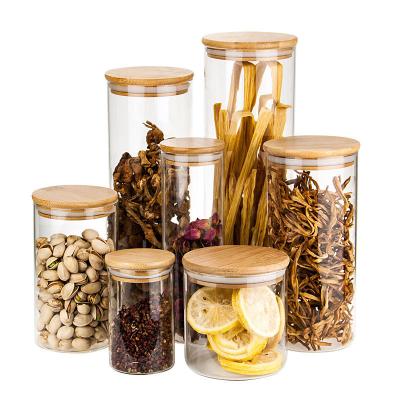 China High Transparent Eco-Friendly BPA Free High Borosilicate Glass Food Container Snack Storage Jar With Cork Lid Or Bamboo Lid for sale