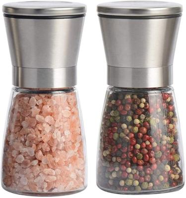 China Viable Manual Glass Salt and Pepper Grinder Mill Shaker Stainless Steel Cap and Glass Body with 6OZ Capacity for sale