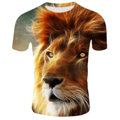 China New Men's Harajuku Anti-wrinkle 3D T-shirt Oversized Short Sleeve Streetwear Lion Print Tshirt Round Neck Animal Graphic Tee Shirt for sale